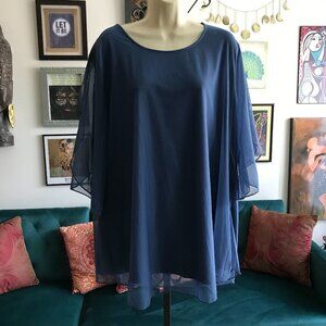 SESE CODE size XXXL Sheer Blue Flutter Sleeve Mesh Tunic Blouse Top NWT